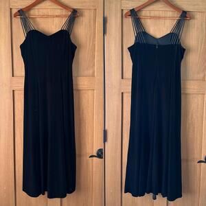 Vintage Molly Malloy Evening Black Velvet Strappy Maxi Cocktail Dress Size 14